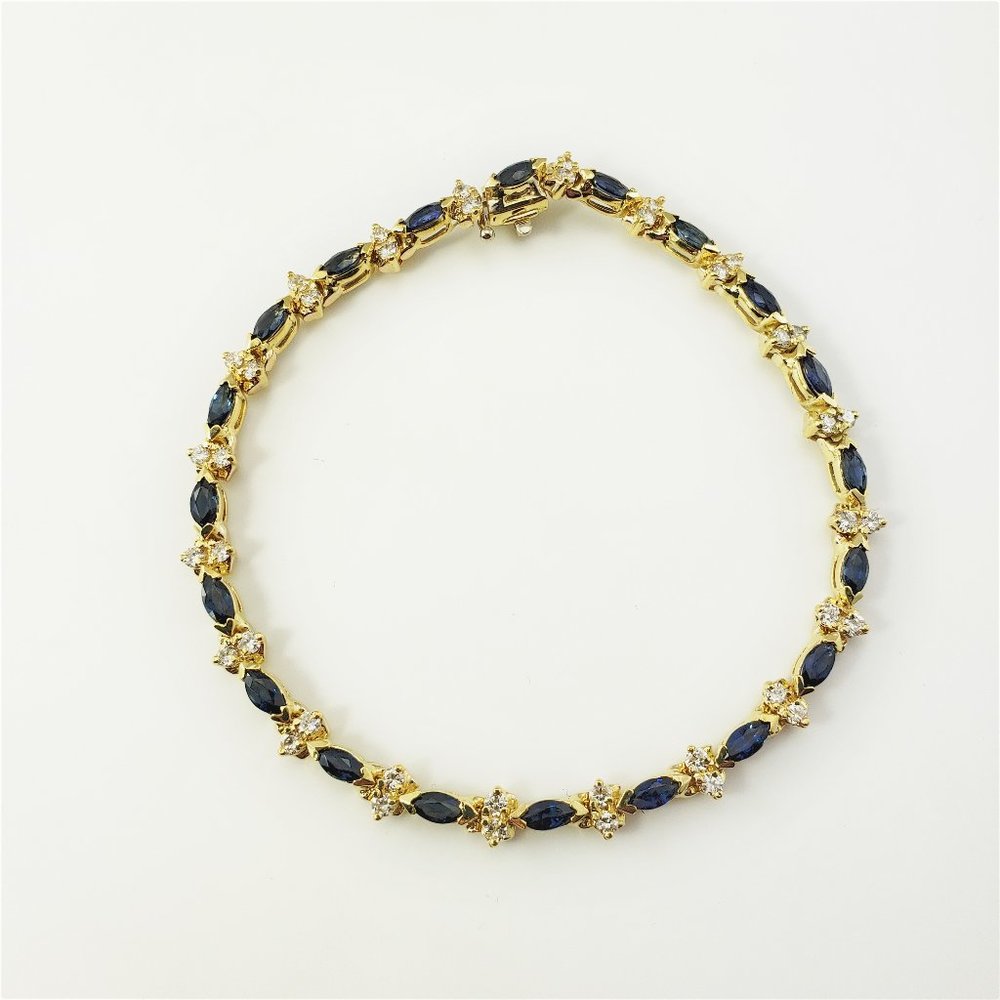 Vintage 18 Karat Yellow Gold Natural Sapphire and Diamond Bracelet #9351